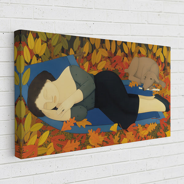 6CM62 Woman with Autumn Leaves