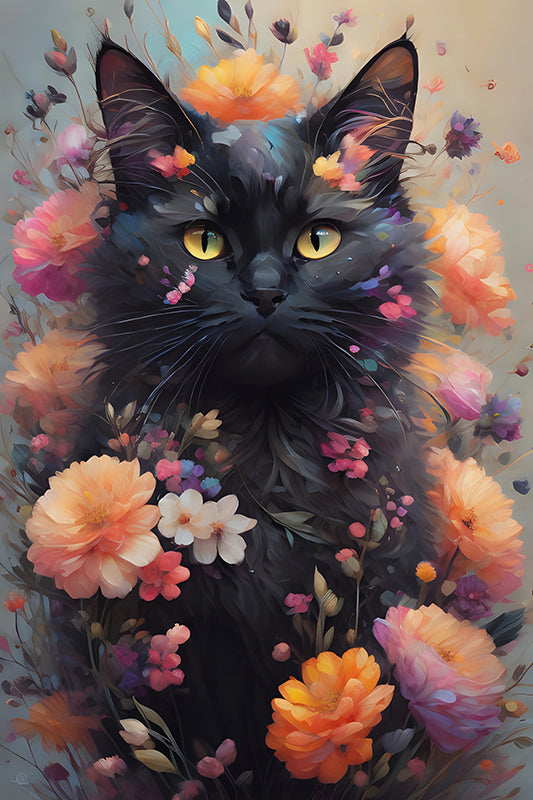 E4SCJ Floral Felines: Onyx - Sightly Prints