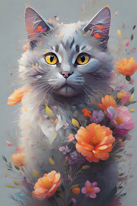 GDNLO Floral Felines: Ash - Sightly Prints